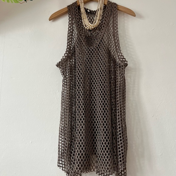 EUC SO COOL FISHNET olive grey racerback tunic *layering* sz L nightclub dance - Picture 5 of 16